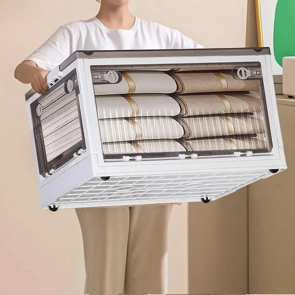 Livingandhome Transparent Folding Storage Box with Wheels
