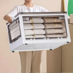 Livingandhome Transparent Folding Storage Box with Wheels