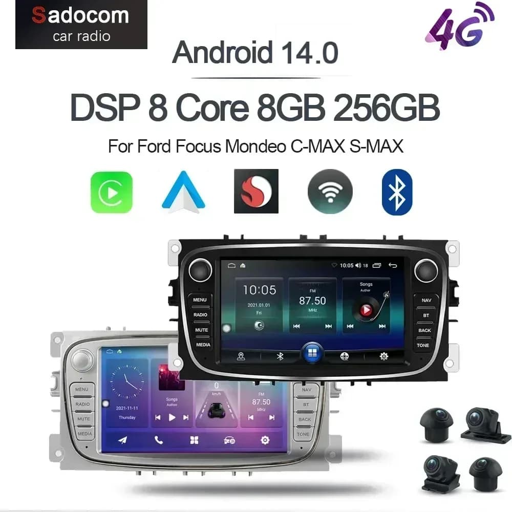 Carplay DSP Car DVD Player LTE IPS Android 13 8G+128G 8Core Multimedia GPS Map multimedia Wifi For Ford Focus Mondeo C-MAX S-MAX