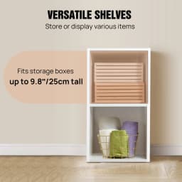 2-Tier White Open Cube Storage, Multifunctional Freestanding Shelf for Home Organization