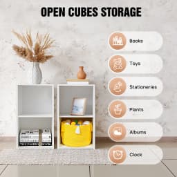 2-Tier White Open Cube Storage, Multifunctional Freestanding Shelf for Home Organization