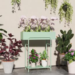 2 Tier Plant Stand, Metal Plant Rack with Drain Holes, Green