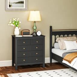 HOMCOM Fluted Bedroom Chest of Drawers w/ 5 Drawers Gold Tone Handles Black