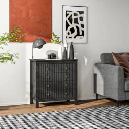 HOMCOM Fluted Bedroom Chest of Drawers w/ 5 Drawers Gold Tone Handles Black