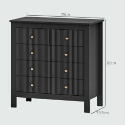 HOMCOM Fluted Bedroom Chest of Drawers w/ 5 Drawers Gold Tone Handles Black