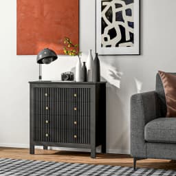 HOMCOM Fluted Bedroom Chest of Drawers w/ 5 Drawers Gold Tone Handles Black