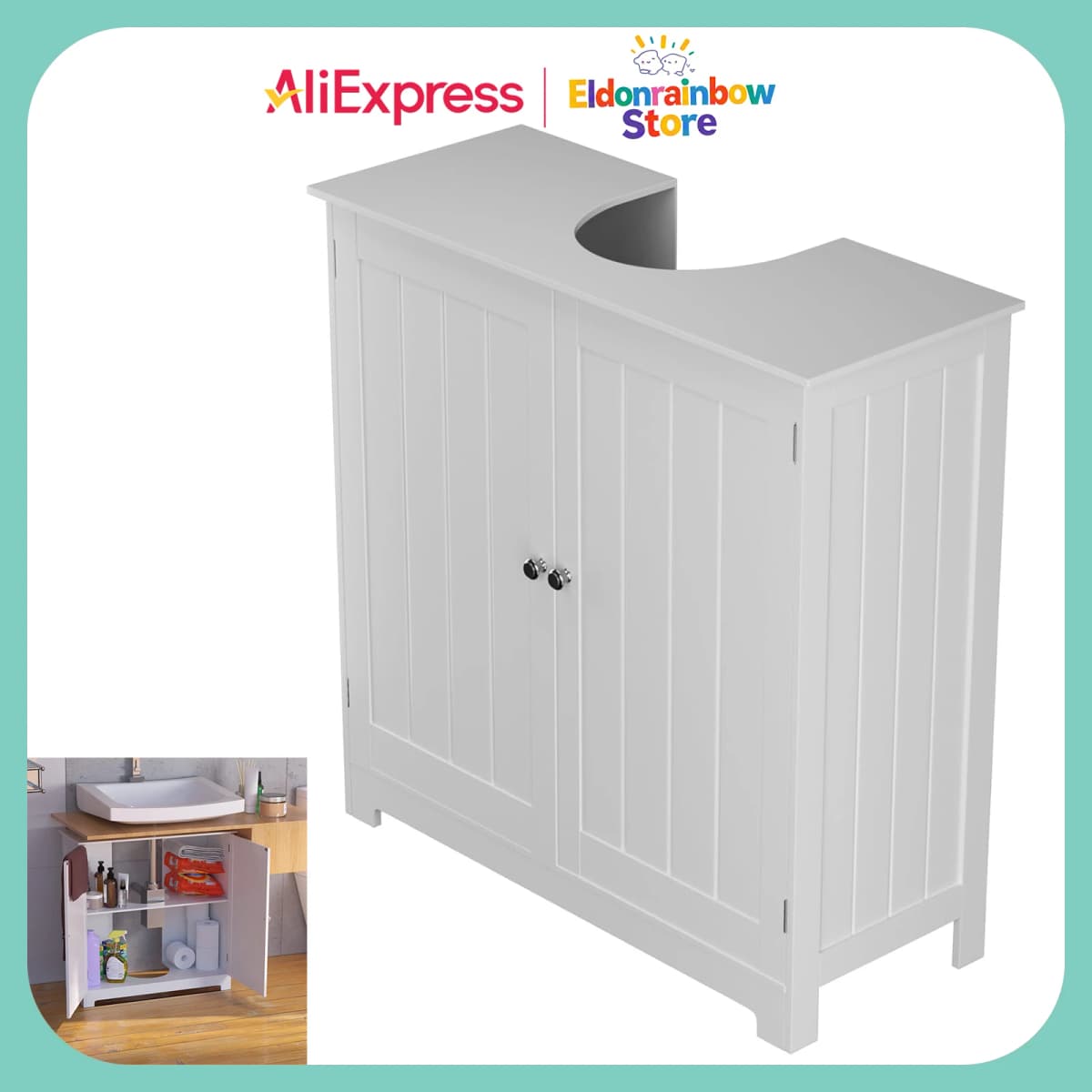 Under Sink Bathroom Cabinet, Wall Mountable & Freestanding Wooden Storage Cupboard with 2 Doors & Adjustable Shelves