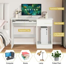 GOFLAME Modern Computer Desk Workstation PC Laptop Table w/  Keyboard Tray & Drawer