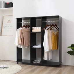 HOMCOM Mobile Double Open Wardrobe w/ Clothes Hanging Rail Colthing Black