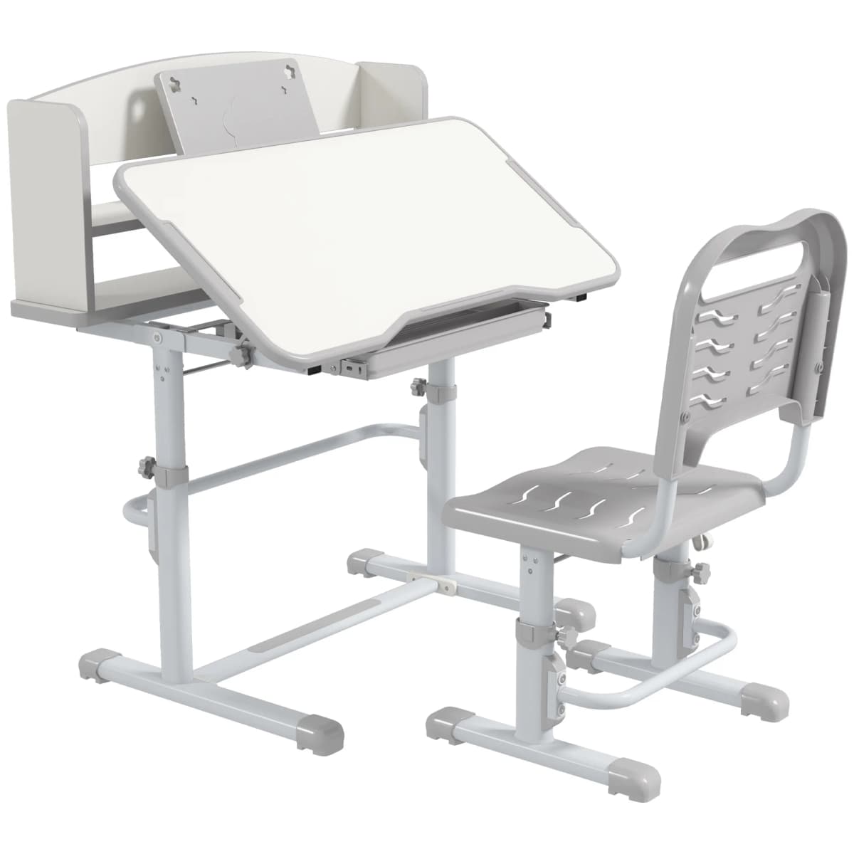 ZONEKIZ Kids Desk and Chair Set Height Adjustable for Ages 6-12 Years Grey