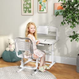 ZONEKIZ Kids Desk and Chair Set Height Adjustable for Ages 6-12 Years Grey