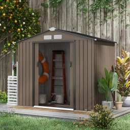 7 X 4ft Garden Shed Storage with Locking Door and Foundation Kit, Brown