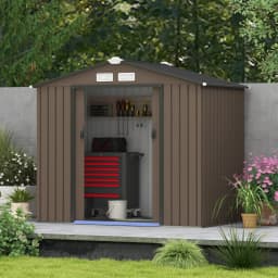 7 X 4ft Garden Shed Storage with Locking Door and Foundation Kit, Brown
