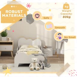 AIYAPLAY Toddler Bed, Cloud-Themed Kids Bed Frame with Safety Rails, Kids Bedroom Furniture, for Ages 3-8 Years, White