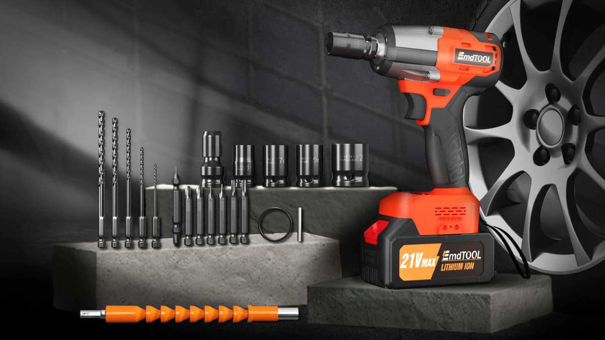 🔧【2024 New】Electric Wrench - Orange | 21V 500W Brushless Impact Wrench | Includes 12 Drill Bits, 4 Sockets & Gloves | Perfect f