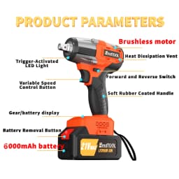 🔧【2024 New】Electric Wrench - Orange | 21V 500W Brushless Impact Wrench | Includes 12 Drill Bits, 4 Sockets & Gloves | Perfect f