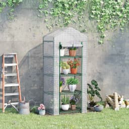 4-Tier Portable Greenhouse Plant Shed with Pe Cover Roll-Up Door, White
