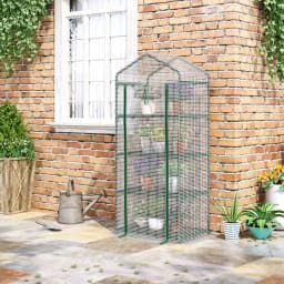 4-Tier Portable Greenhouse Plant Shed with Pe Cover Roll-Up Door, White