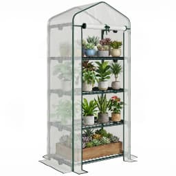 4-Tier Portable Greenhouse Plant Shed with Pe Cover Roll-Up Door, White