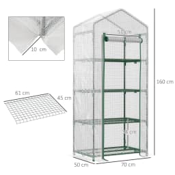 4-Tier Portable Greenhouse Plant Shed with Pe Cover Roll-Up Door, White