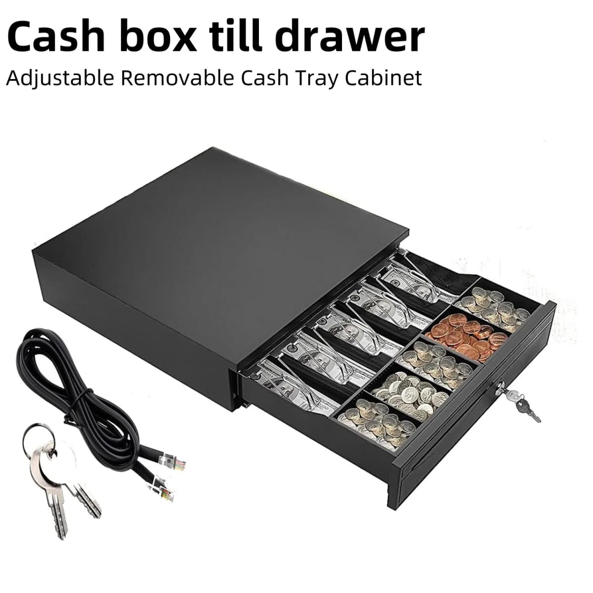 Black Cash box till drawer Black cash register Adjustable removable cash tray cabinet Can be opened via PC or printer