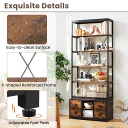 GOFLAME 8-tier Bookshelf Freestanding Bookcase with Storage & Drawers-Brown