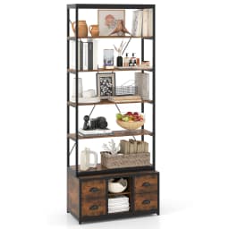 GOFLAME 8-tier Bookshelf Freestanding Bookcase with Storage & Drawers-Brown