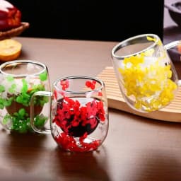 Double Wall Glass Cup 200ml Clear Dried Flowers Milk Tea Coffee Mug with Handle Gifts Friends Home Water Cup Drinking Glasses