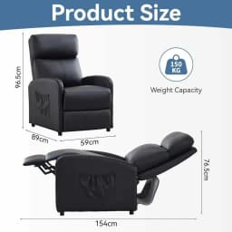 mcc direct Push Back Recliner Chair with Lumbar Support, Padded Backrest, Side Pocket and Adjustable Leg Rest for Home Theatre