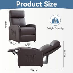 mcc direct Push Back Recliner Chair with Lumbar Support, Padded Backrest, Side Pocket and Adjustable Leg Rest for Home Theatre