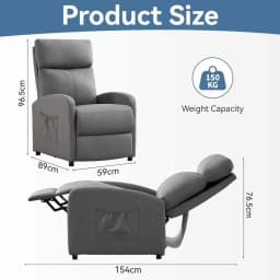 mcc direct Push Back Recliner Chair with Lumbar Support, Padded Backrest, Side Pocket and Adjustable Leg Rest for Home Theatre