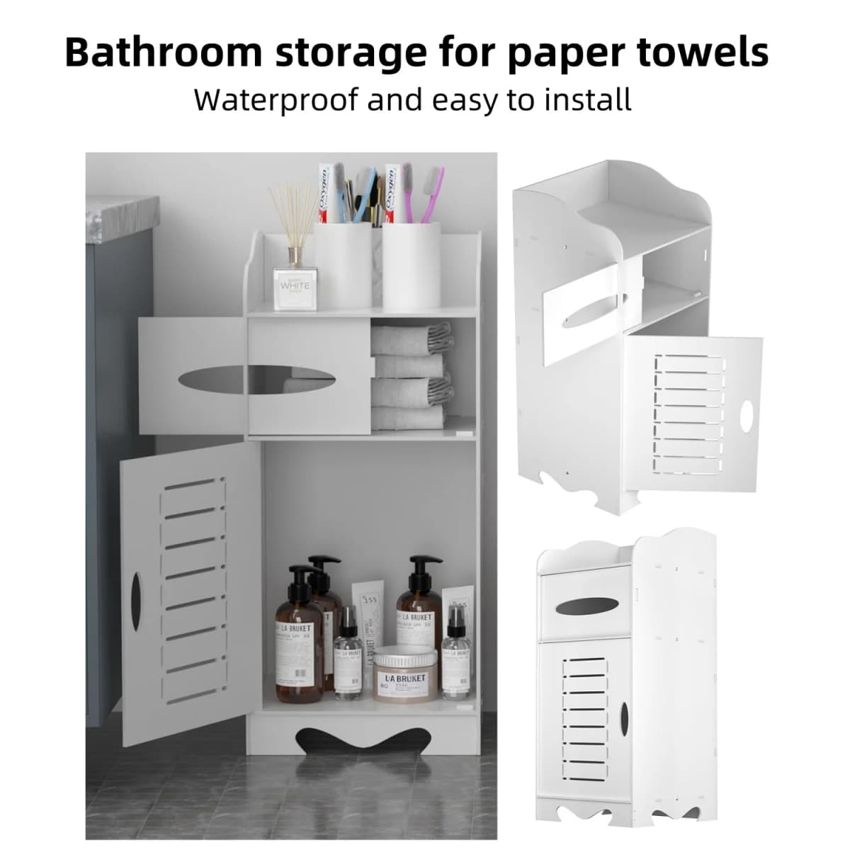 BRIEFNESS Bathroom Storage Cabinet Freestanding Floor Cabinet Sideboard Cabinet White Cabinet Bathroom Storage Shelf