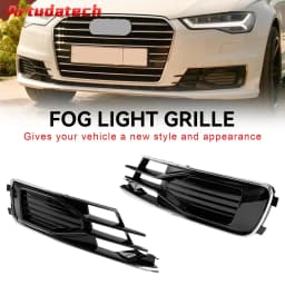 Artudatech 2PCS Front Bumper Foglight Cover Grill Fit for Audi A6 C7 2014-2018 Black Chrome