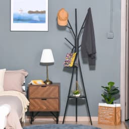 HOMCOM 180cm Free Standing Coat Rack Metal Shelf Holder Stand Hat Hanger Black