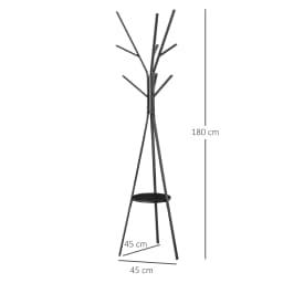 HOMCOM 180cm Free Standing Coat Rack Metal Shelf Holder Stand Hat Hanger Black