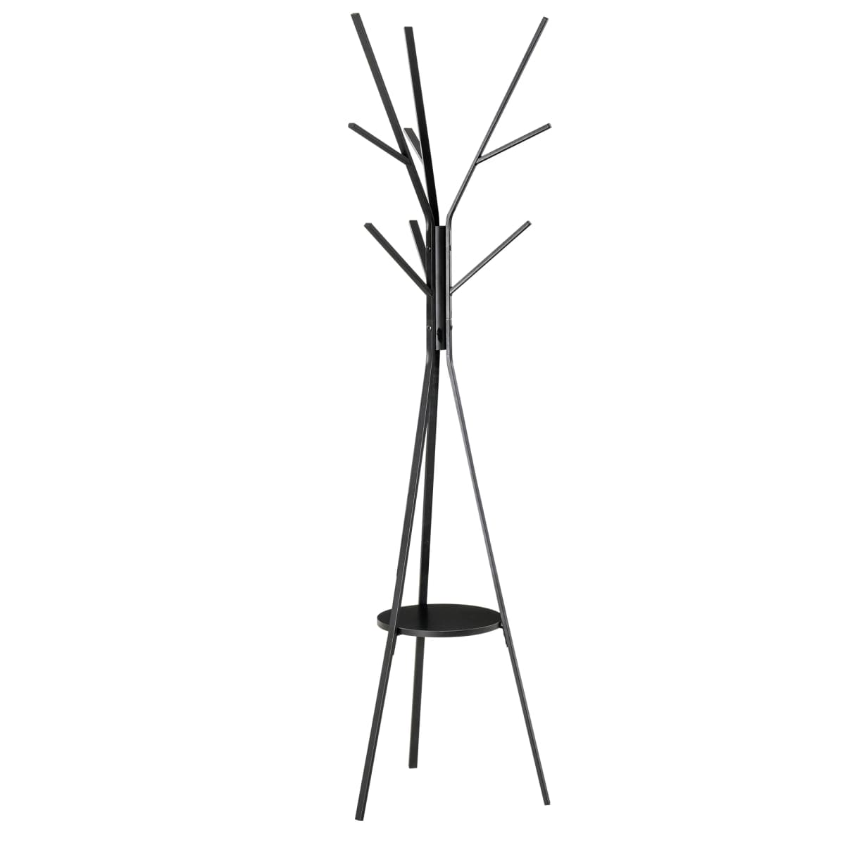 HOMCOM 180cm Free Standing Coat Rack Metal Shelf Holder Stand Hat Hanger Black