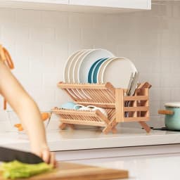 Folding Bamboo Dish Drying Rack Holder Stand Drip Drainer Rack Storage UK STOCK