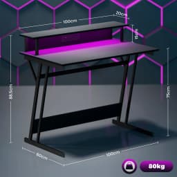 HOMCOM LED Gaming Desk with Power Outlets and Monitor Stand 100 x 60cm Black