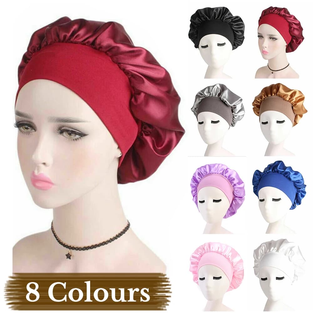 1/2x Long Hair Care Satin Bonnet Night Sleep Hat Cap Silk feel Head Wrap Turban
