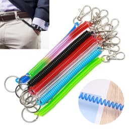Retractable Spiral Clip On Ring Stretchy Elastic Coil Spring Keyring Key Chain