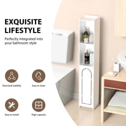 5 Tier Bathroom Cabinet Unit, PVC Material, Free Standing for Living Room, Bedroom, Kitchen, Hallway, 20x18.5x117cm, White