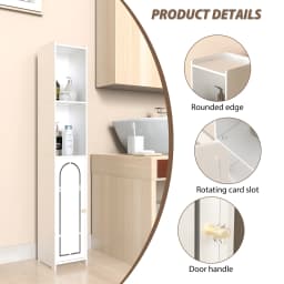 5 Tier Bathroom Cabinet Unit, PVC Material, Free Standing for Living Room, Bedroom, Kitchen, Hallway, 20x18.5x117cm, White