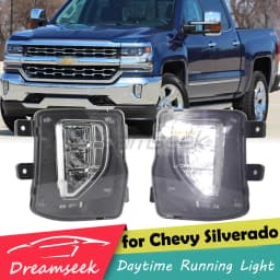 Pair LED DRL Fog Lamp Assembly for Chevy Chevrolet Silverado 1500 2016 2017 2018 Daytime Running Light Daylight White Driving