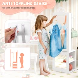 GOFLAME Kids Jewelry Armoire 3-in-1 Jewelry Storage Organizer w/Mirror-White