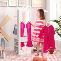 GOFLAME Kids Jewelry Armoire 3-in-1 Jewelry Storage Organizer w/Mirror-White