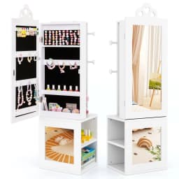 GOFLAME Kids Jewelry Armoire 3-in-1 Jewelry Storage Organizer w/Mirror-White
