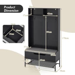 GOFLAME 170cm Tall Hall Tree 4-in-1 Coat Rack Freestanding Entryway Bench
