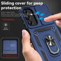 Slide Camera Lens Military Grade Armor Case For Samsung Galaxy A15 A25 A35 A55 5G Phone Holder Ring Stand Cover
