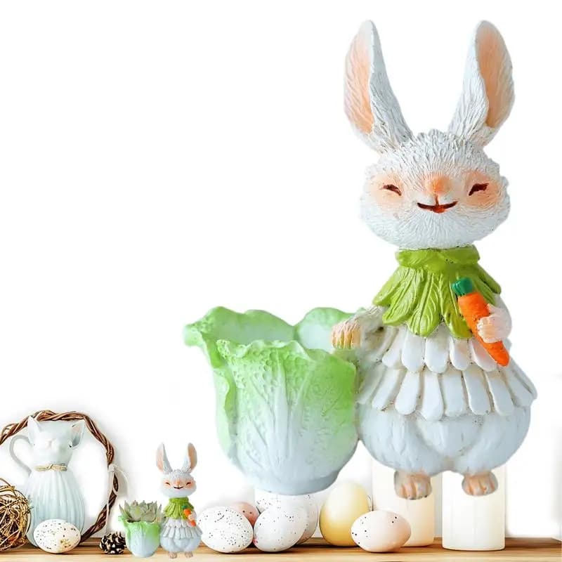 Easter Bunny Figurines Resin Bunny Statue Succulent Pots Garden Decor Yard Art Collectible Figurines Lawn Ornaments Easter