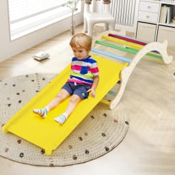 DORTALA 3-In-1 Wooden Climber Toddler Climber Arch w/Soft Mat & Reversible Ramp for Climbing & Sliding Multicolor/Natural